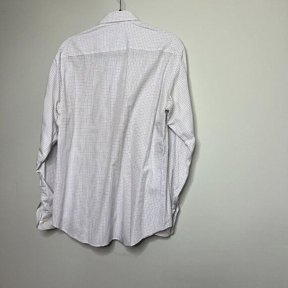 Armani Collezioni Mens White Blue Check Collared Button Up Shirt Size 39/15.5R - Picture 2 of 6